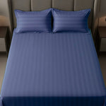 Cotton Sateen Stripe Bed Sheet Set - Navy Blue