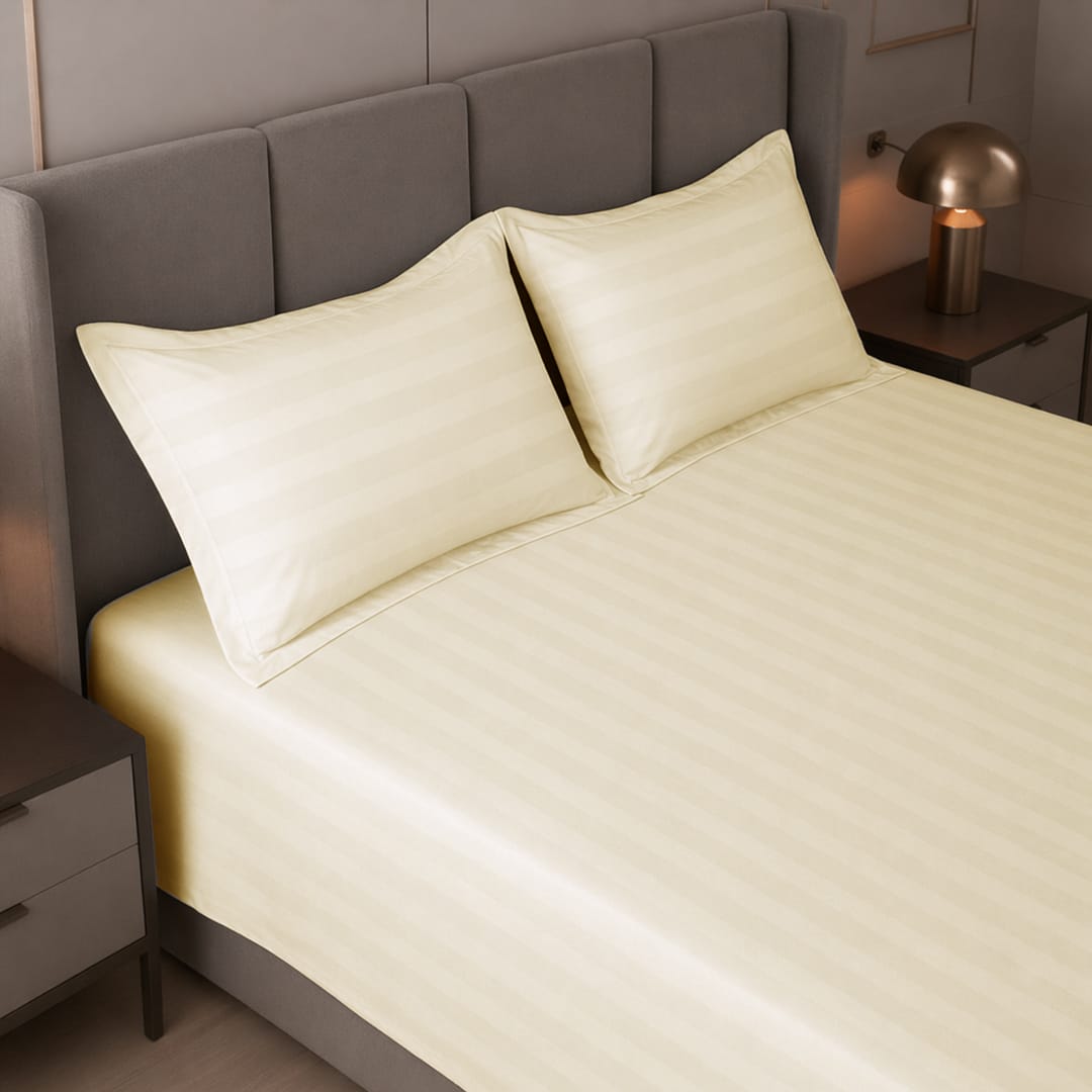 Cotton Sateen Stripe Bed Sheet Set - Off-white