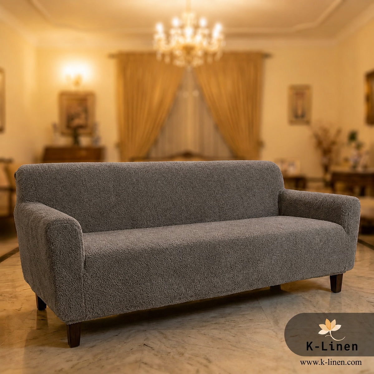 Premium Velvet Terry Sofa Cover - Grey