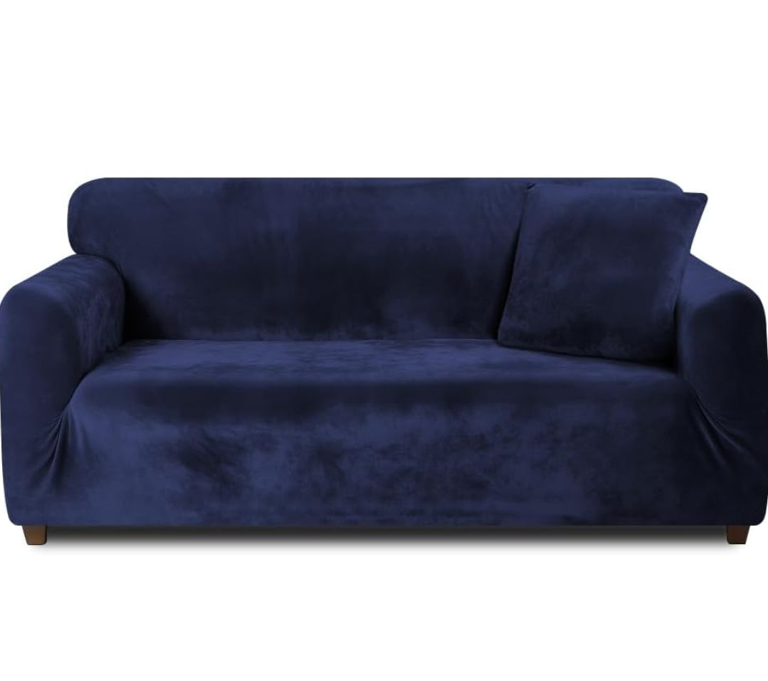 velvet plush sofa cover navyblue sofa cover.