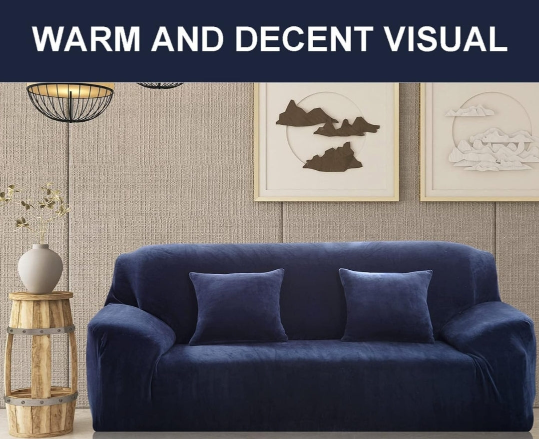 velvet plush sofa cover navyblue sofa cover.