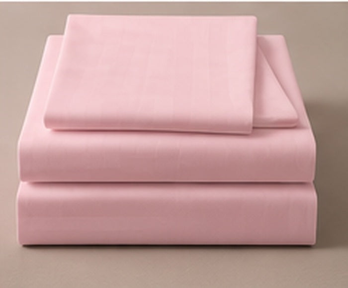 Cotton Sateen Stripe Bed Sheet Set-Pink