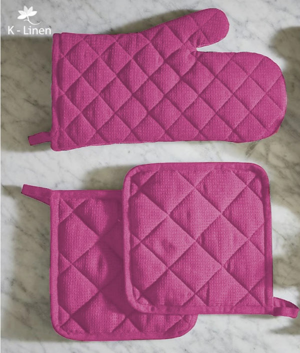 Plain Quilted Kitchen Gloves - Pink