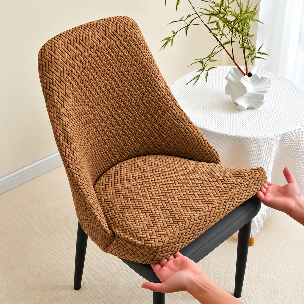 Stripe Jacquard Turkish Chair Cover - Camel