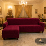 Premium L Shape Velvet Terry Sofa Cover - Maroon