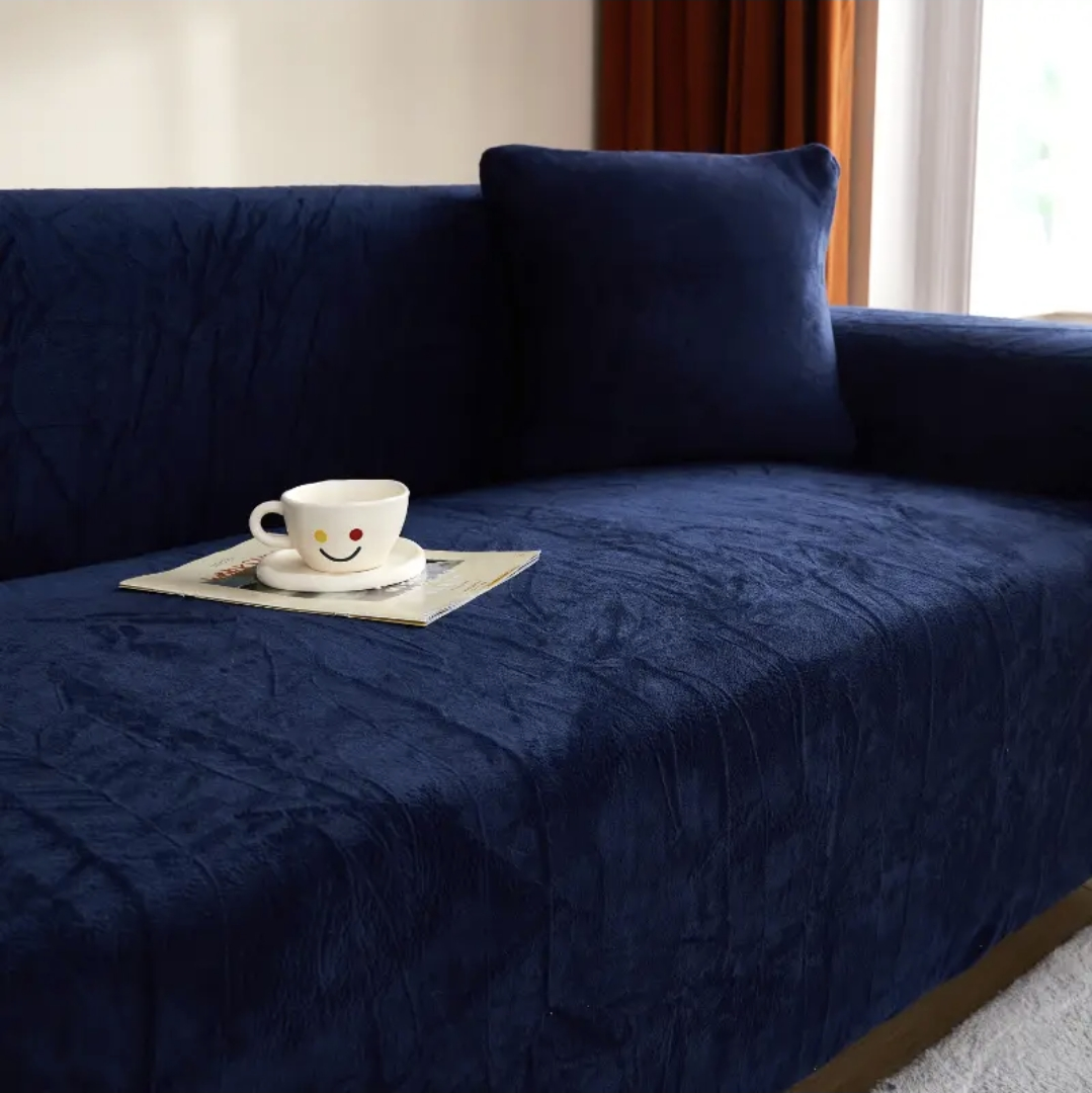Modern Velvet Plush Sofa Cover - Navy Blue