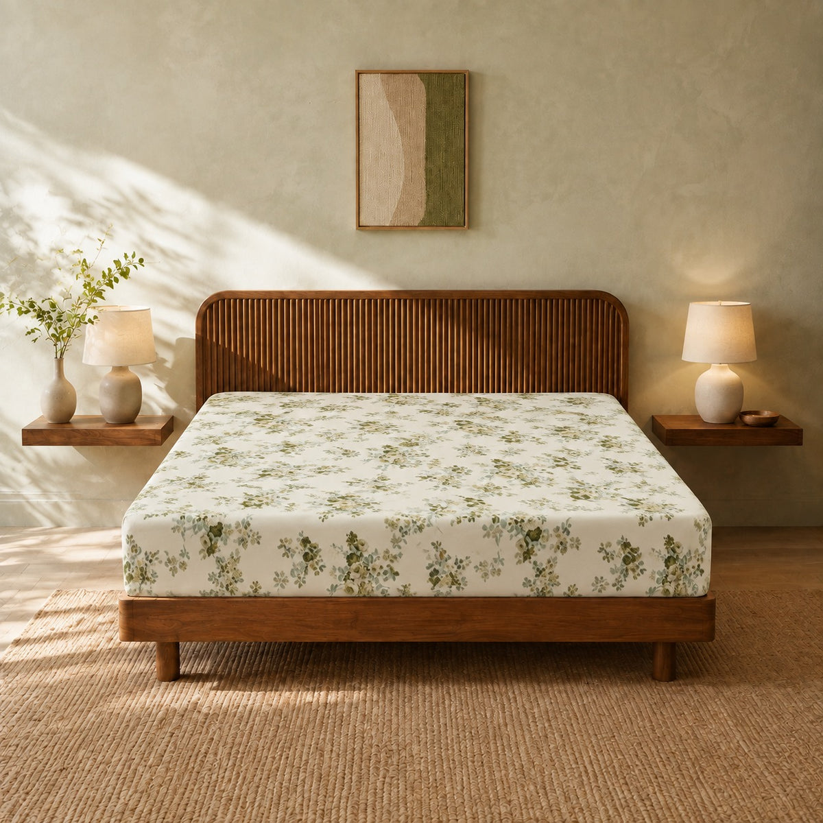 Lime Green Printed Fitted Sheet