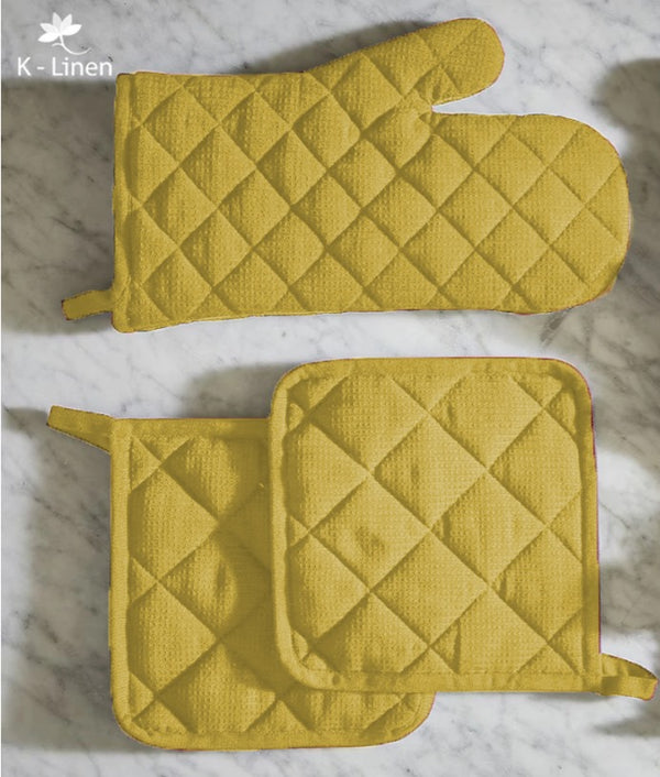 Plain Quilted Kitchen Gloves - Yellow