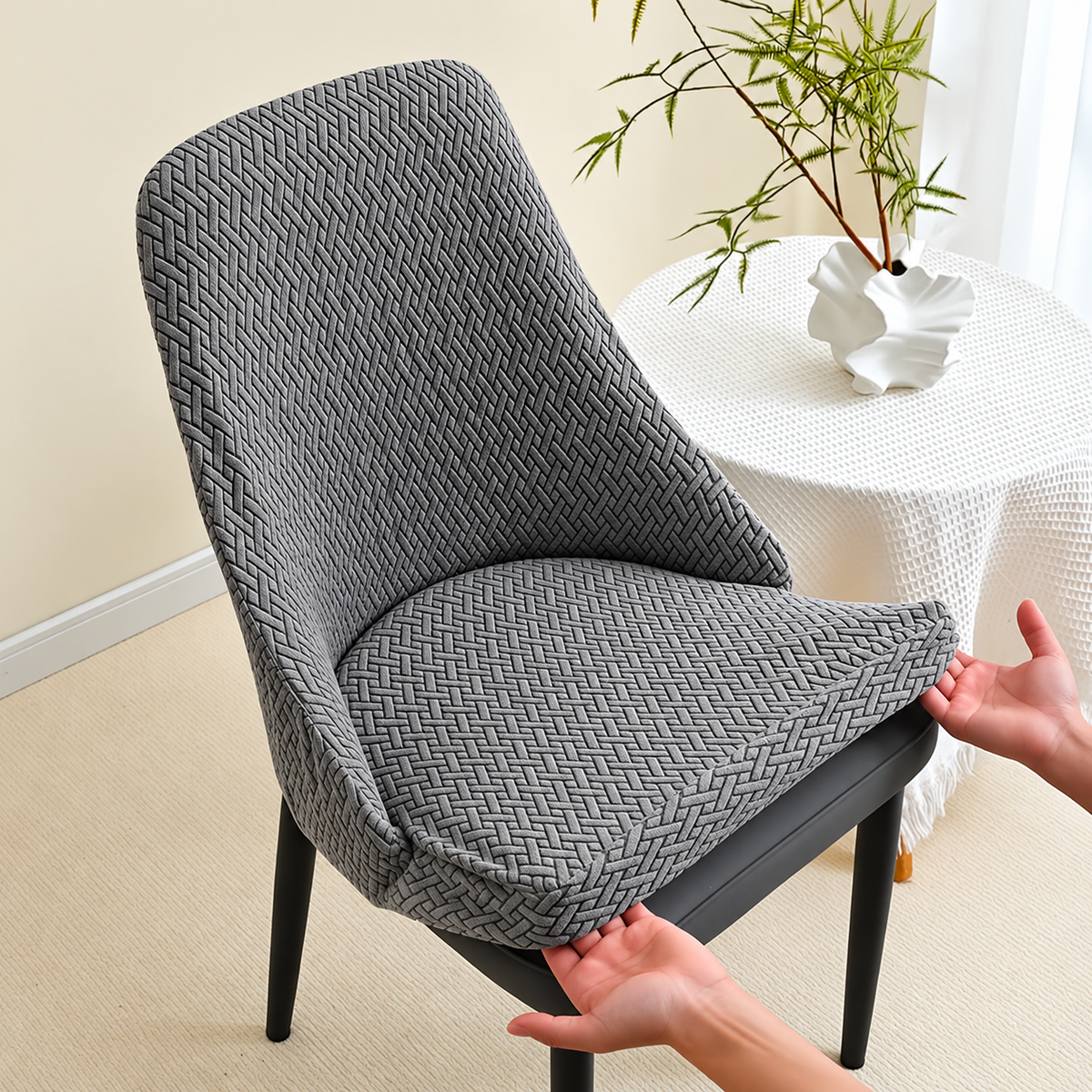 Stripe Jacquard Turkish Chair Cover - Grey