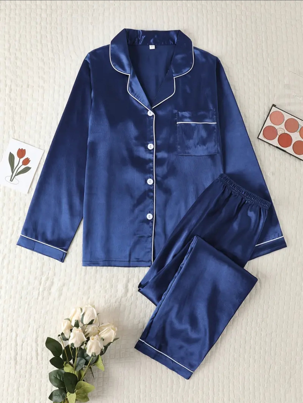 silk loungewear suit blue suit.
