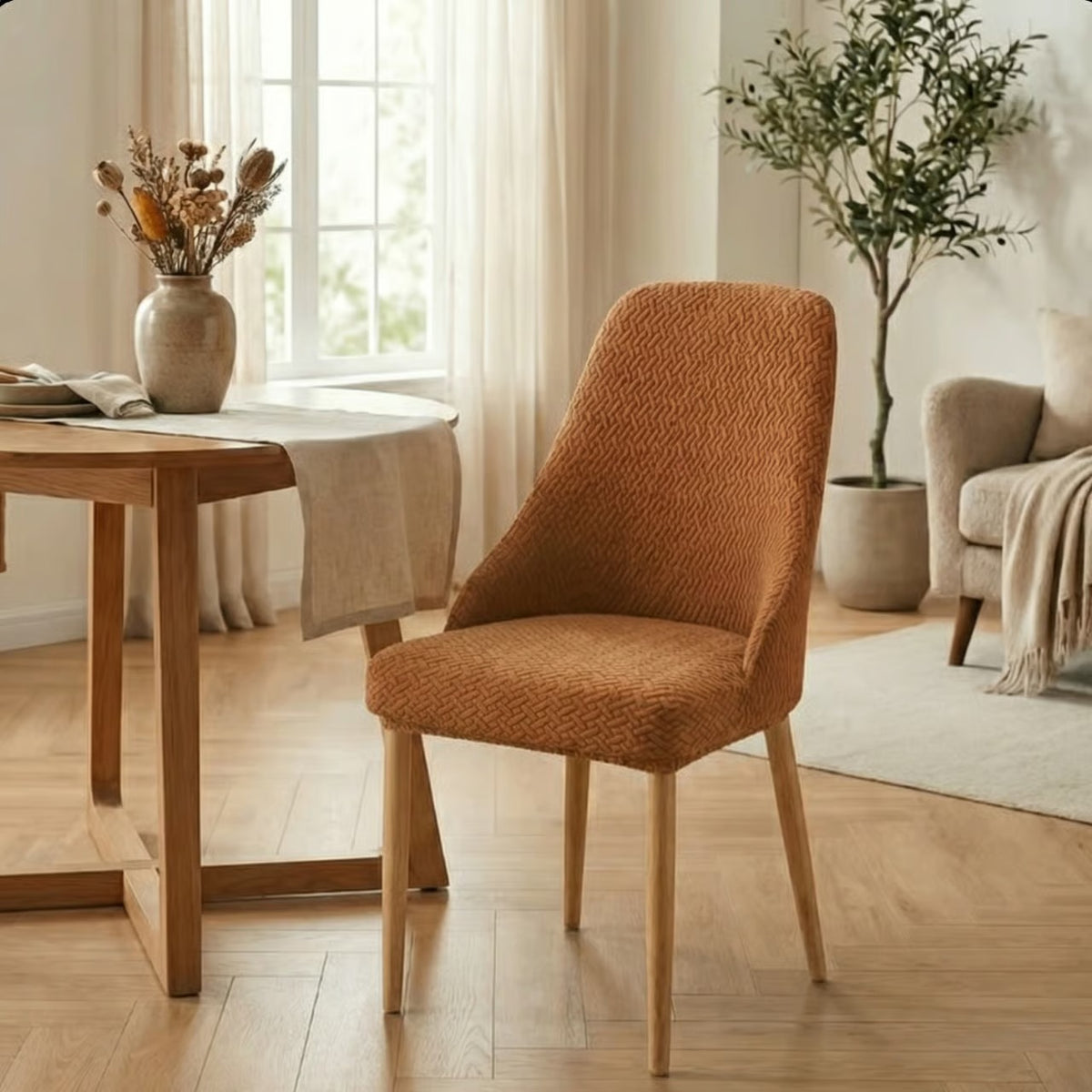 Stripe Jacquard Turkish Chair Cover - Camel