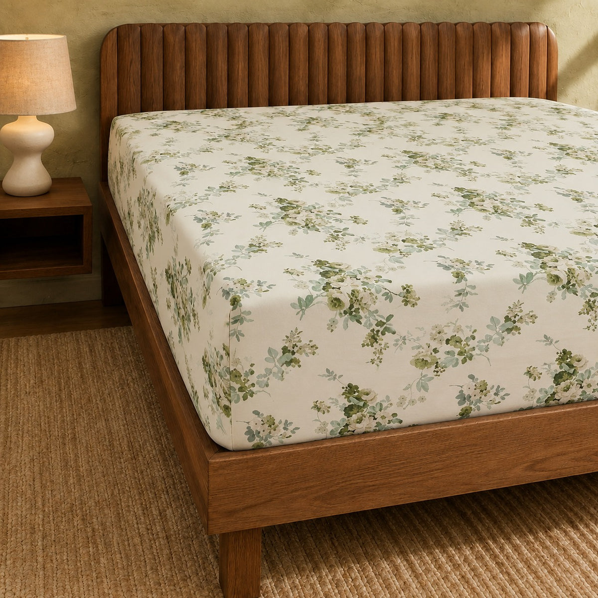 Lime Green Printed Fitted Sheet