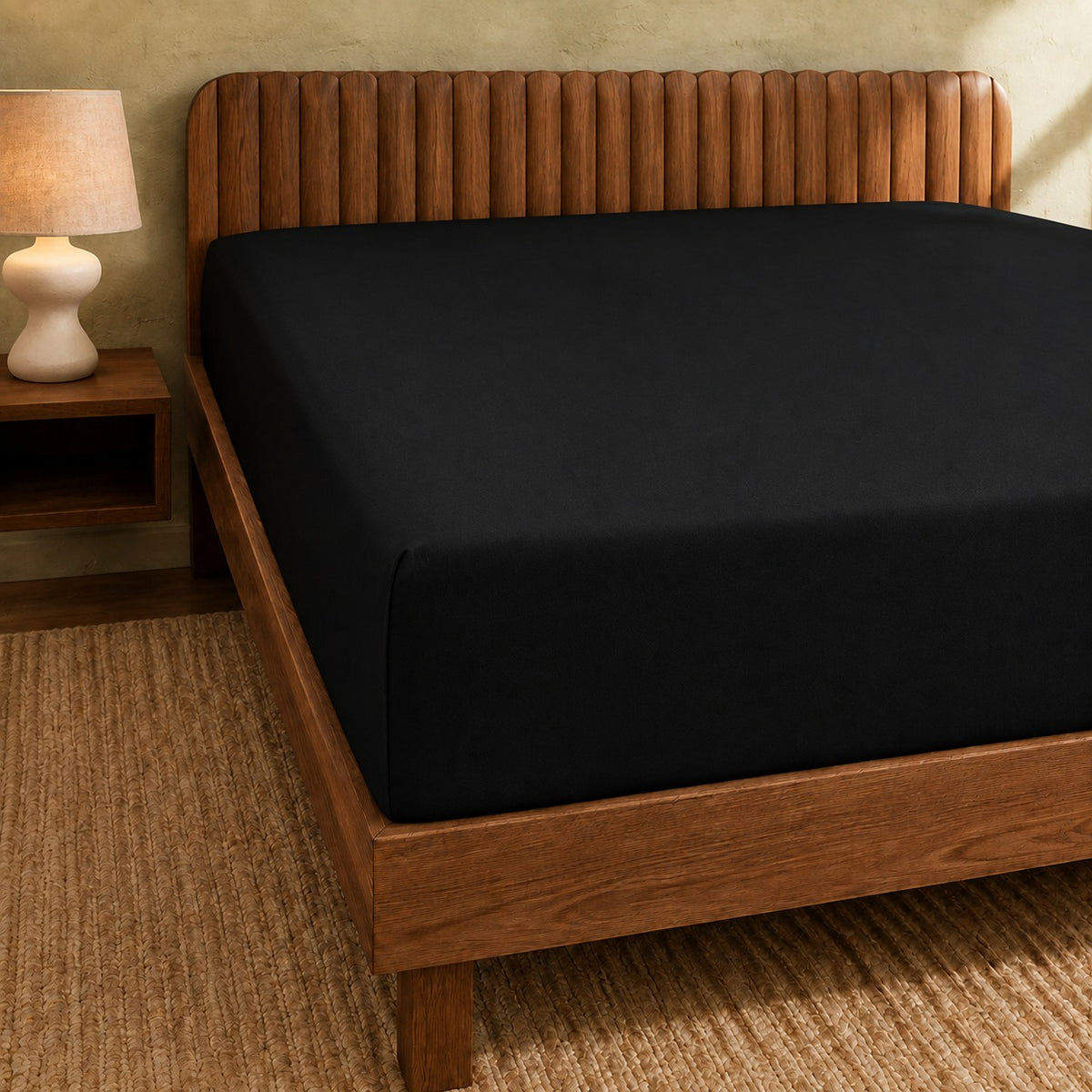 Jersey Bed Fitted Sheet- Black