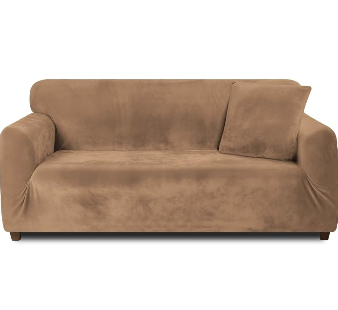 velvet plush sofa cover camel brown sofa cover.
