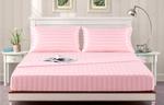 Cotton Sateen Stripe Fitted Sheet 3 Pcs - Pink