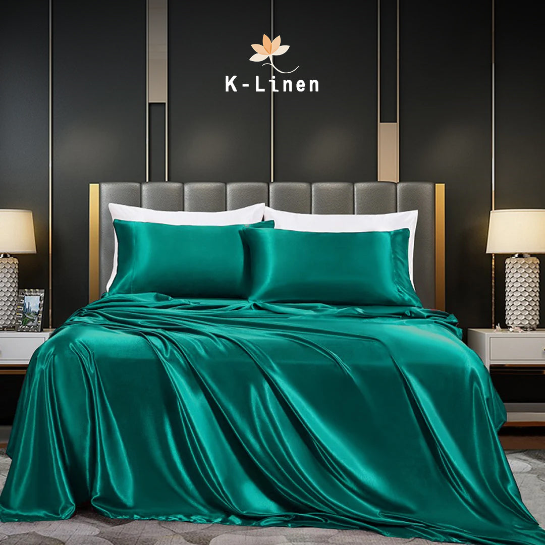premium satin sheet emerald green