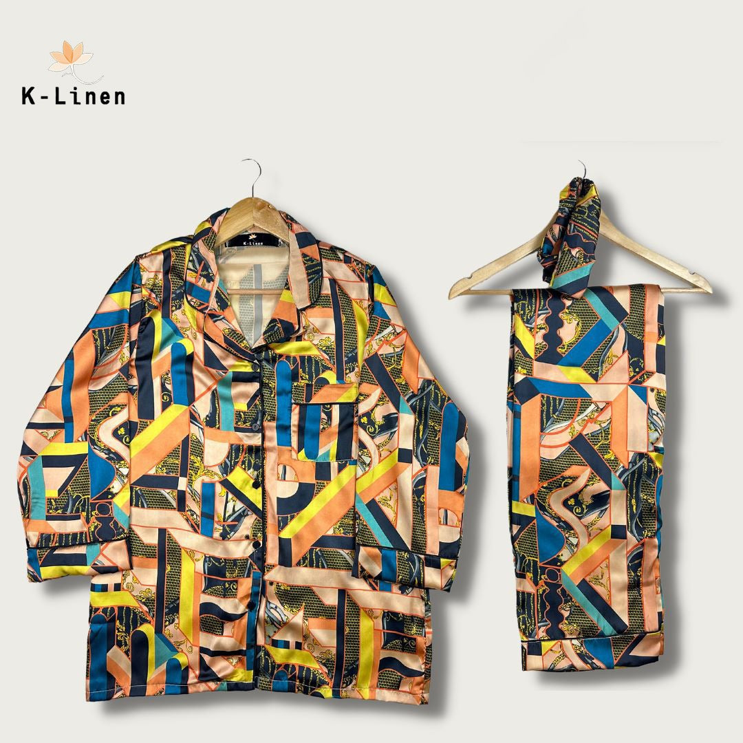 women silk loungewear suite mosaic suit.