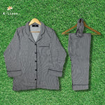 women silk loungewear suite black strip suit.