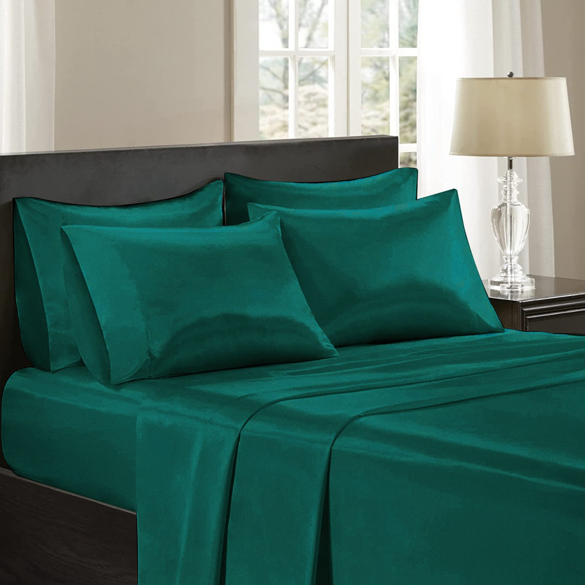 premium satin sheet emerald green