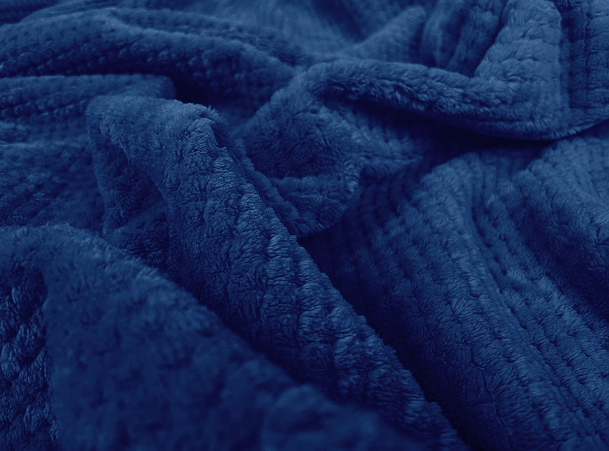 waffle fleece blanket bed spread navy blue copy blanket.