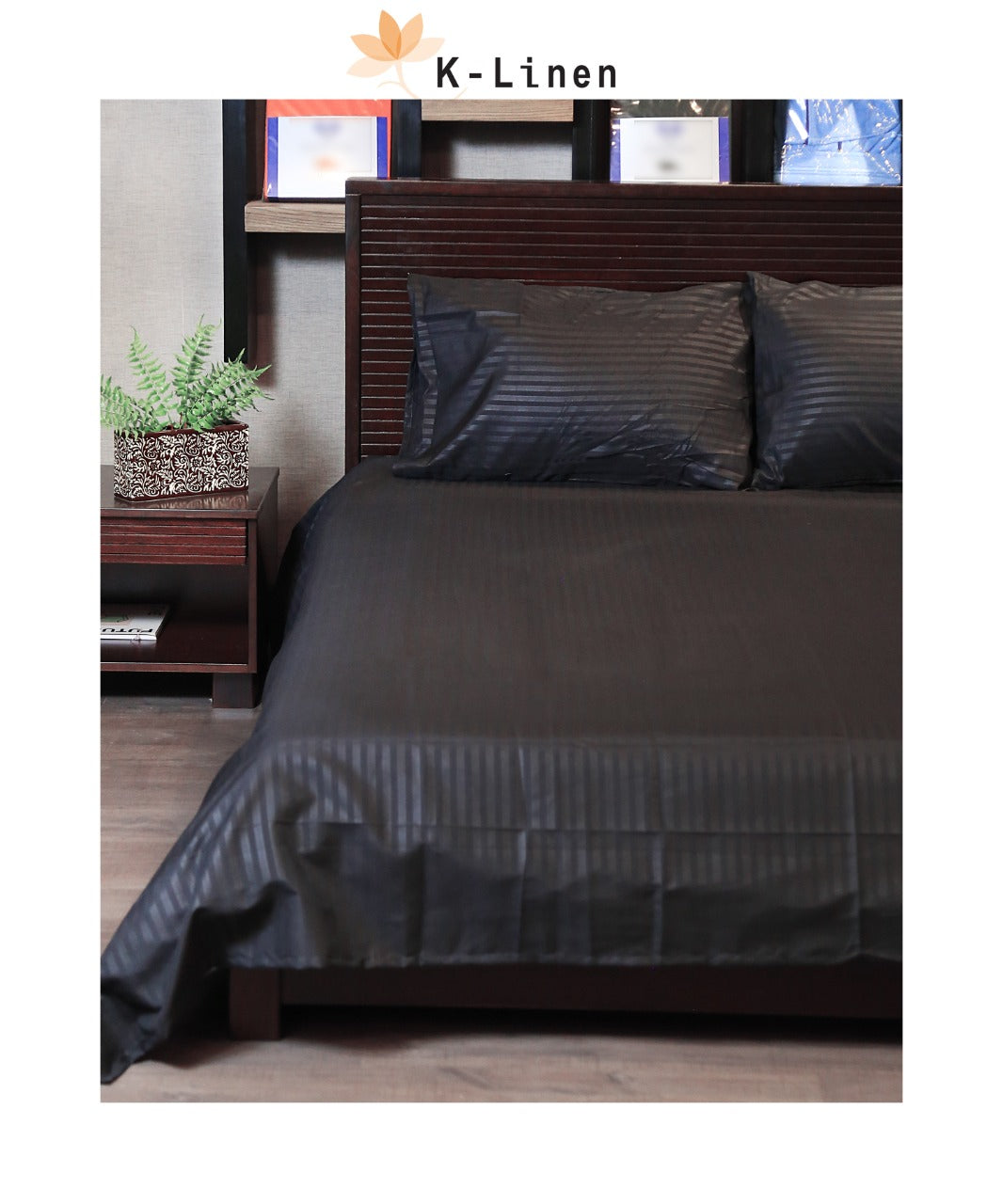 Cotton Sateen Stripe Sheet Black