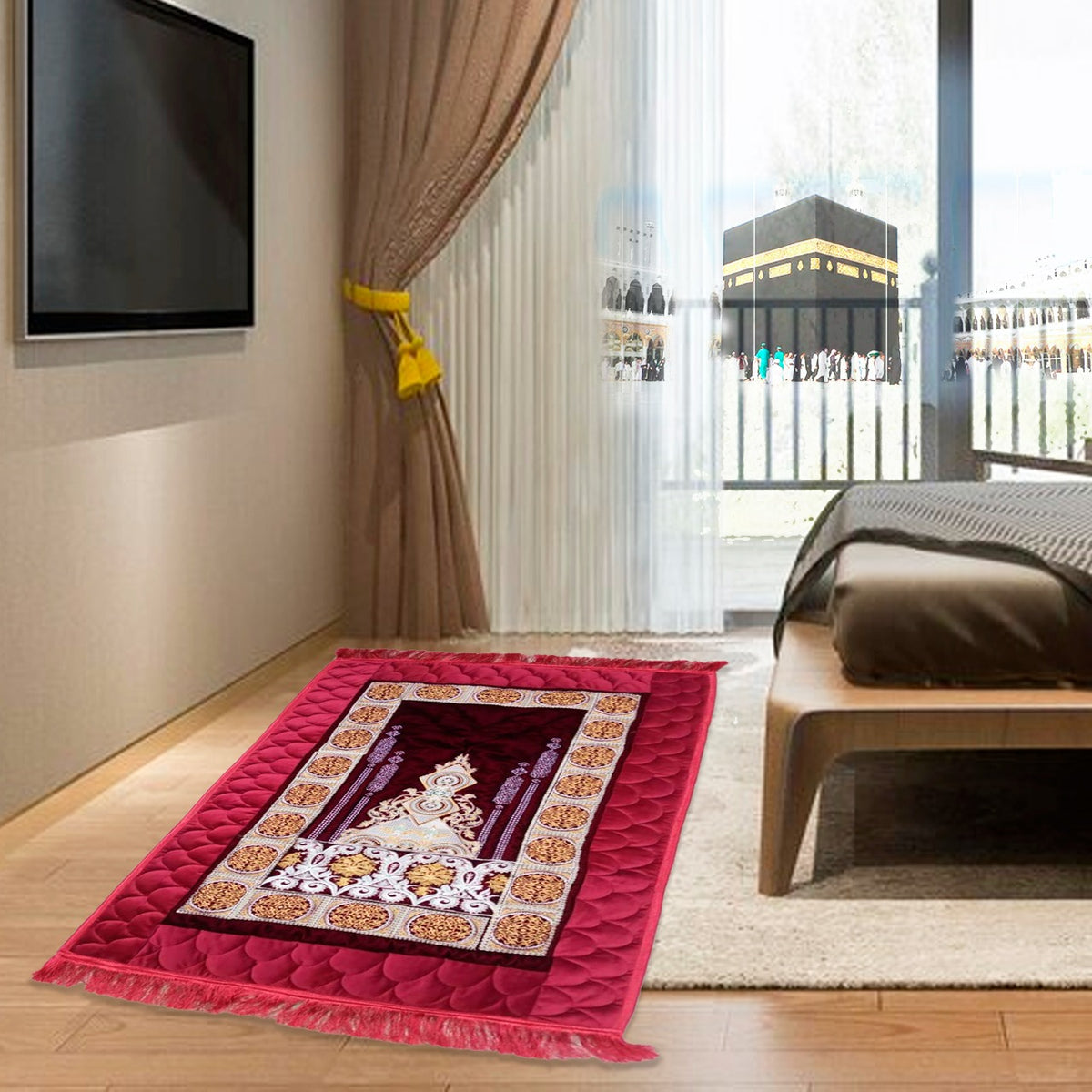 hand made premium velvet prayer mat red