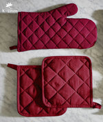 plain quilted kitchen gloves red