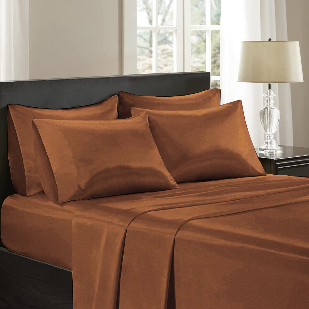premium satin sheet brown
