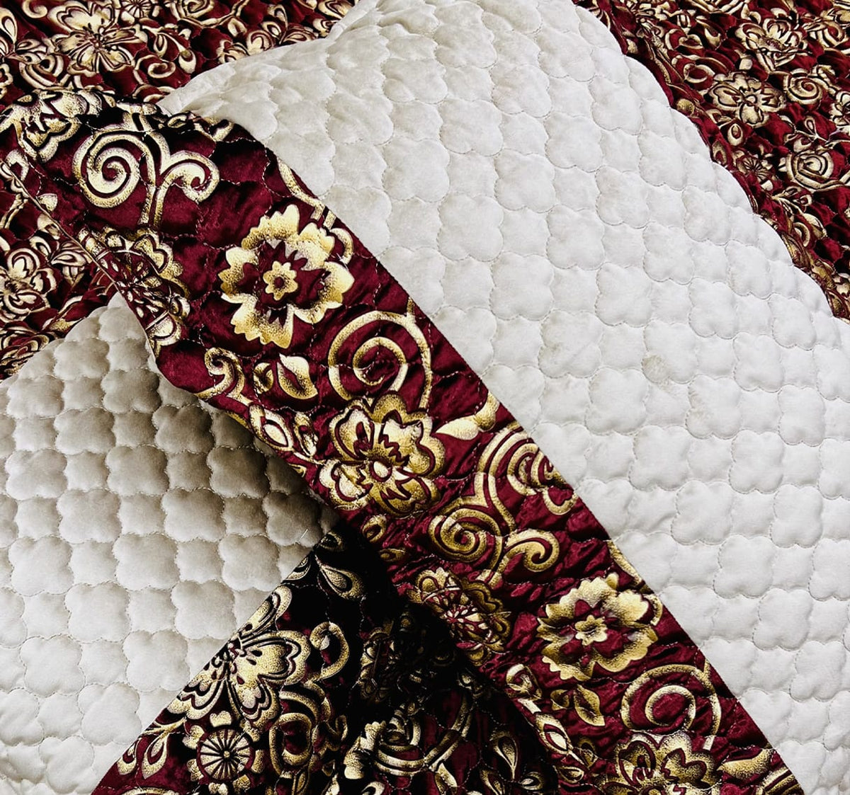 quilted bedspread set maroon 1