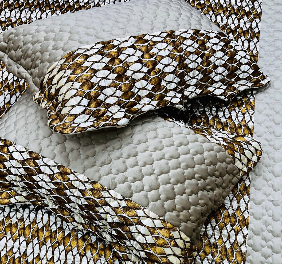 quilted bedspread set golden white