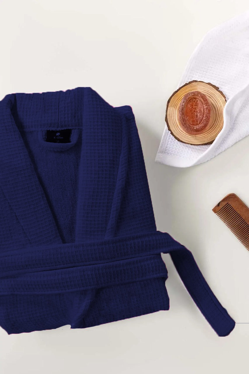 waffle bathrobe navy blue