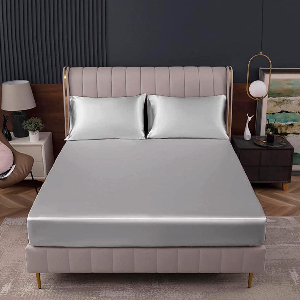 satin silk fitted sheet silver