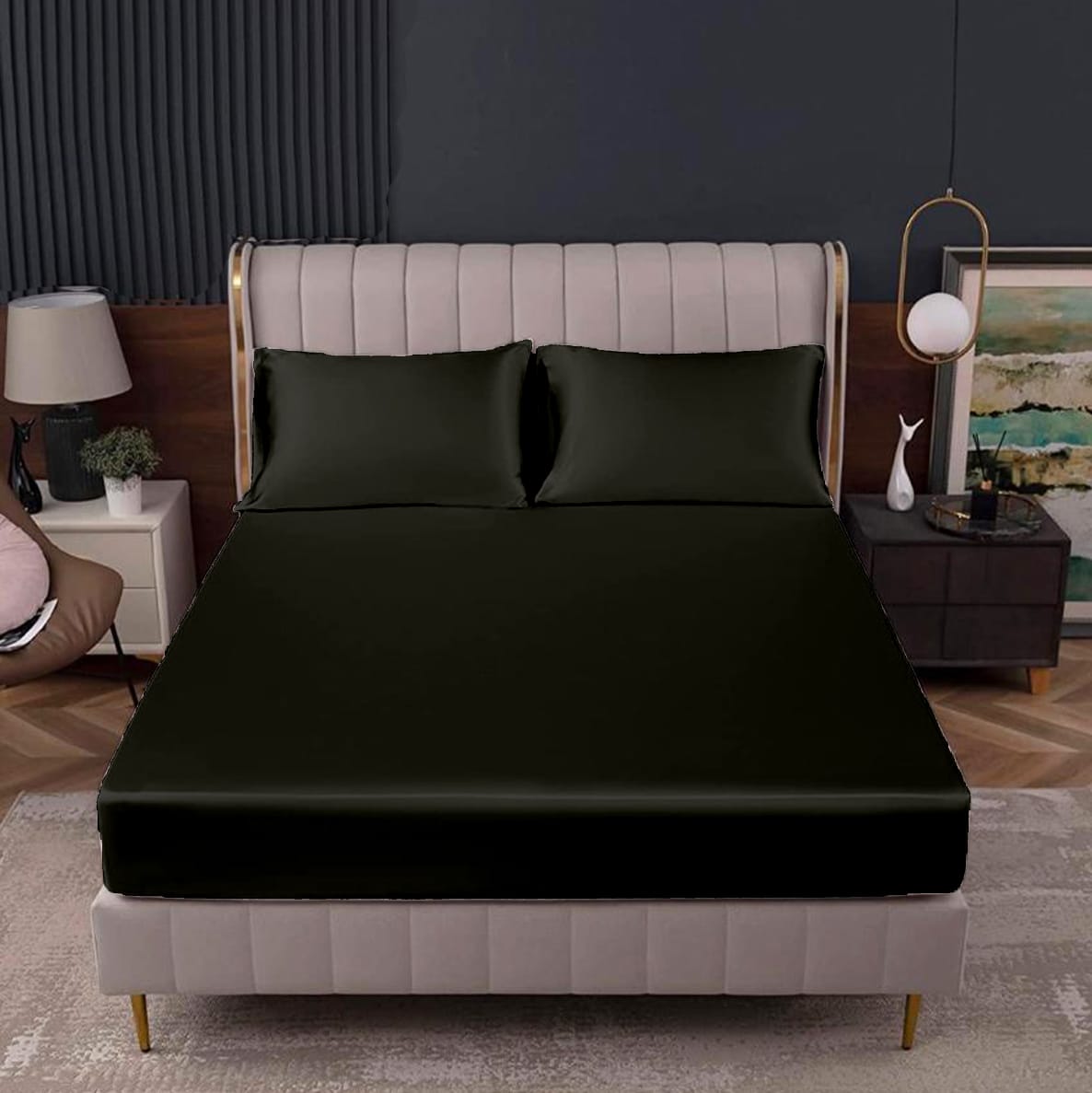 satin silk fitted sheet black