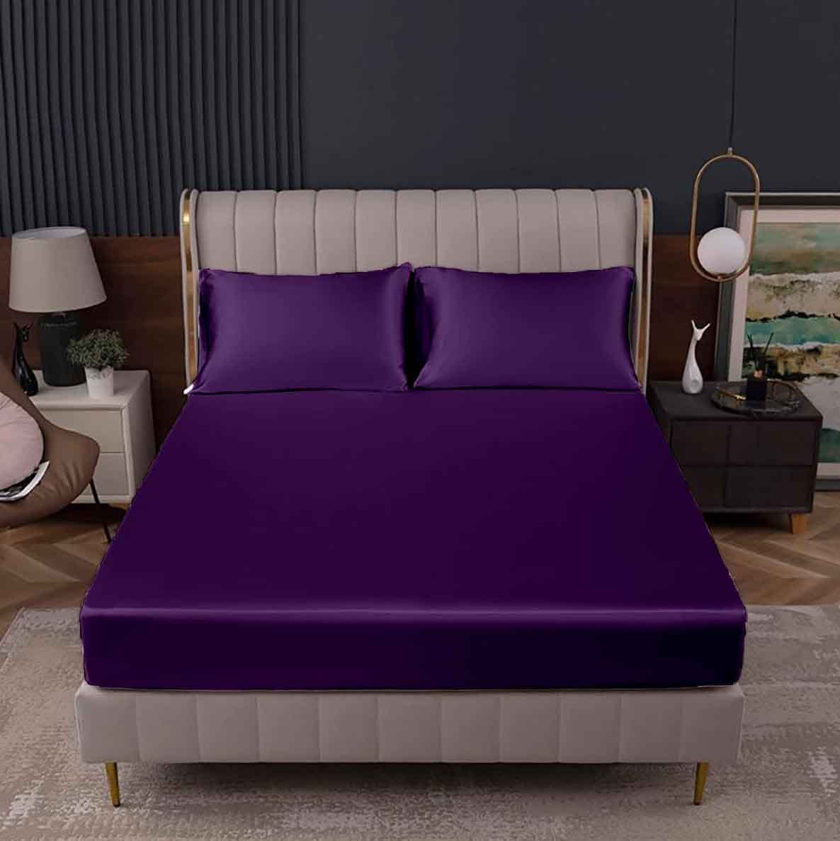 satin silk fitted sheet purple