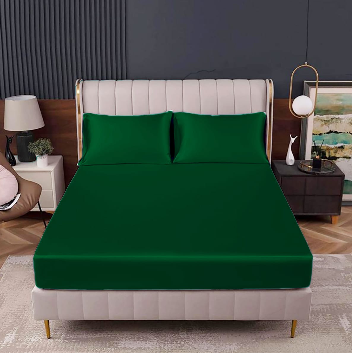 satin silk fitted sheet green