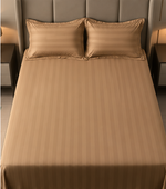Cotton Sateen Stripe Bed Sheet Set - Camel