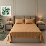 Cotton Sateen Stripe Bed Sheet Set - Camel