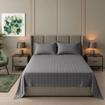 Cotton Sateen Stripe Bed Sheet Set - Grey