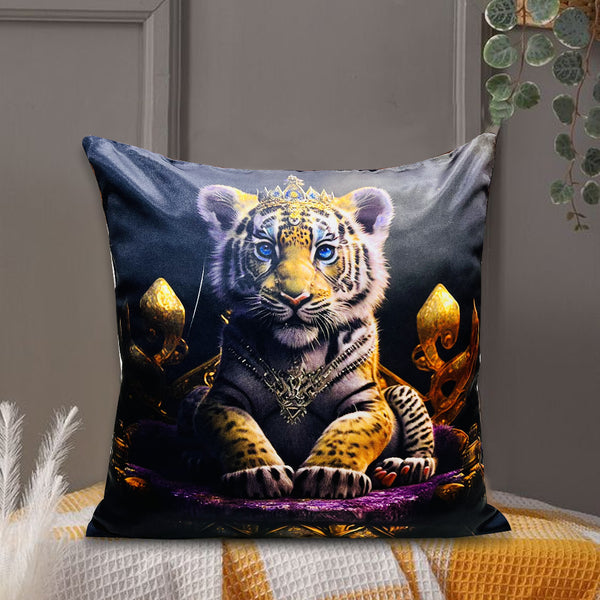 Digital Printed Silk Cushion Cover - Royal Tiger - Pack Of Two