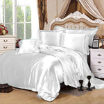 4 pcs satin silk bed set white