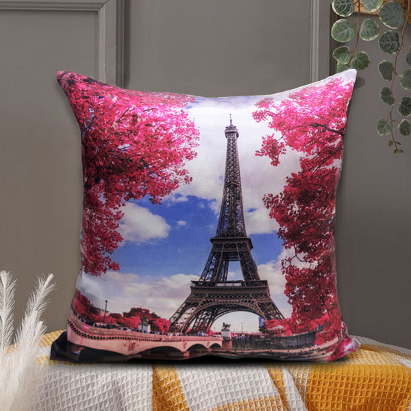 Digital Printed Silk Cushion Cover - Paris - Pack Of Two