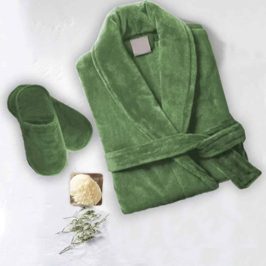set of 2 velour bathrobes green
