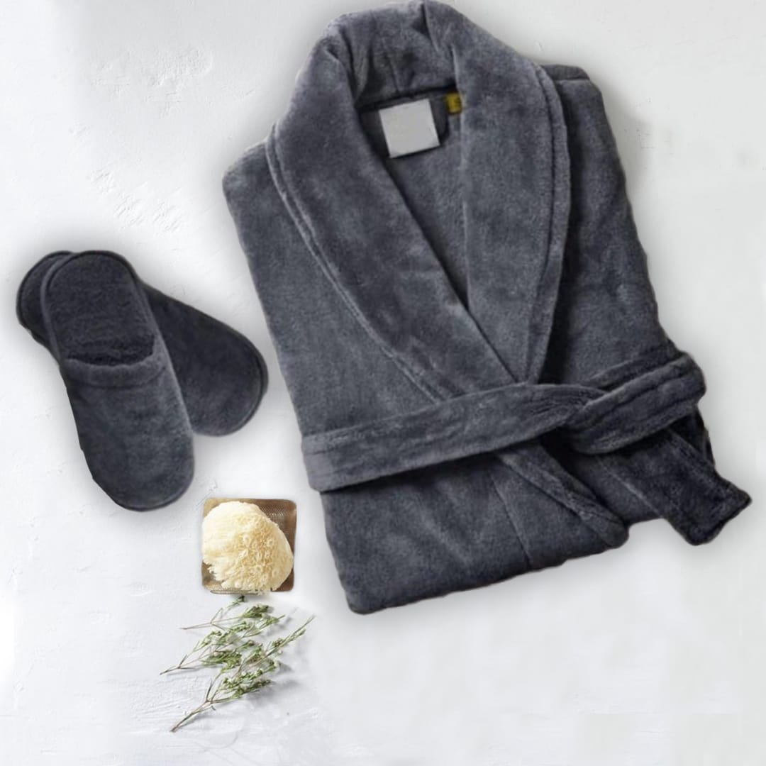 Set Of 2 Velour Bathrobes - Grey