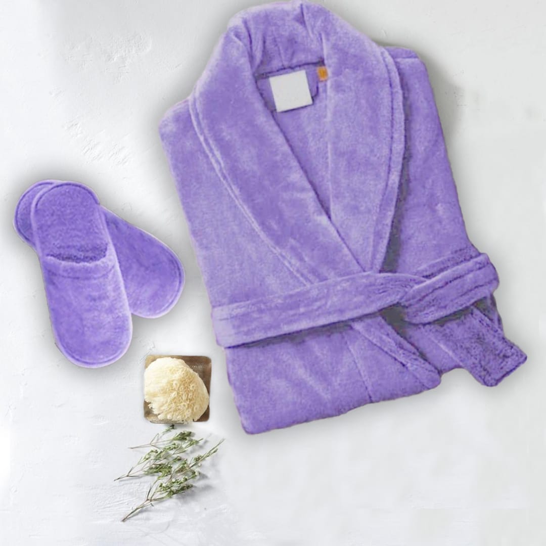 Set Of 2 Velour Bathrobes - Purple