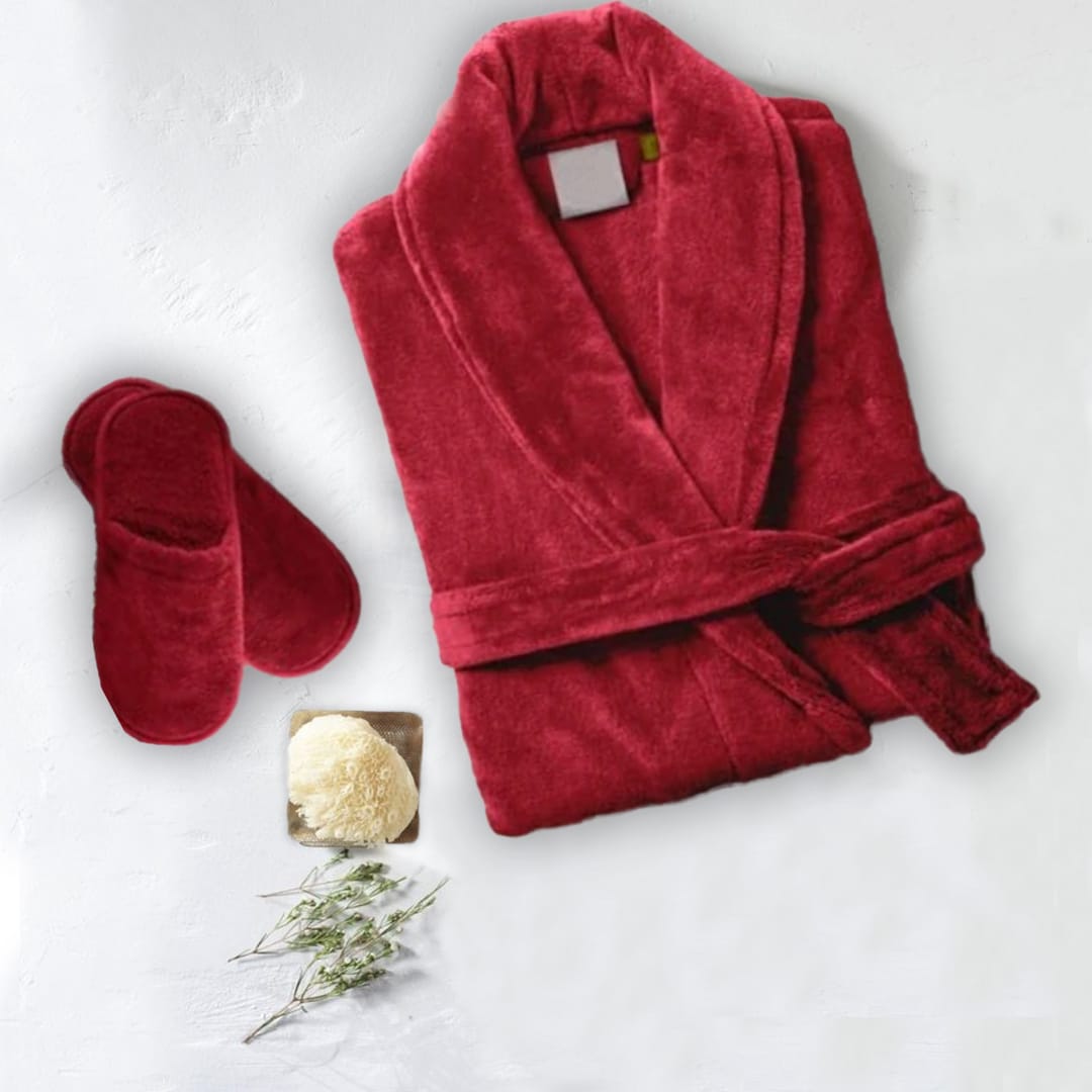 Set Of 2 Velour Bathrobes - Red