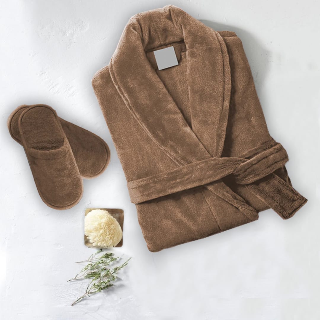 set of 2 velour bathrobes brown