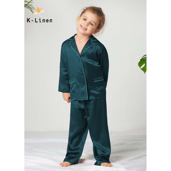 Kids Silk Night Suit - Emerald Green