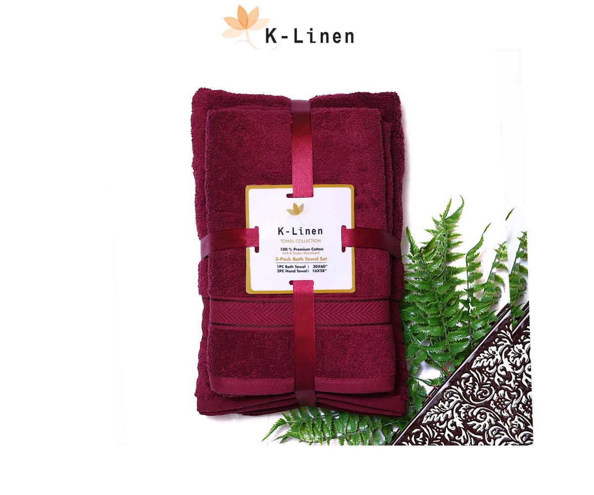 superior 3 piece towel set maroon towel.