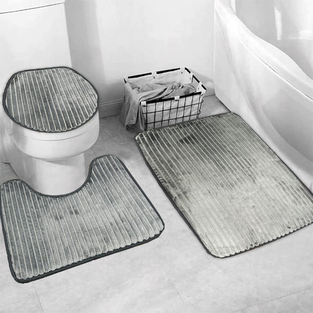 3 pcs bath matt set grey black bath mat set.