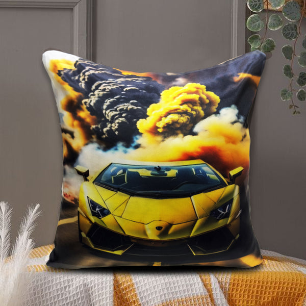 Digital Printed Silk Cushion Cover - Yellow Ferrari - Pack Of Two